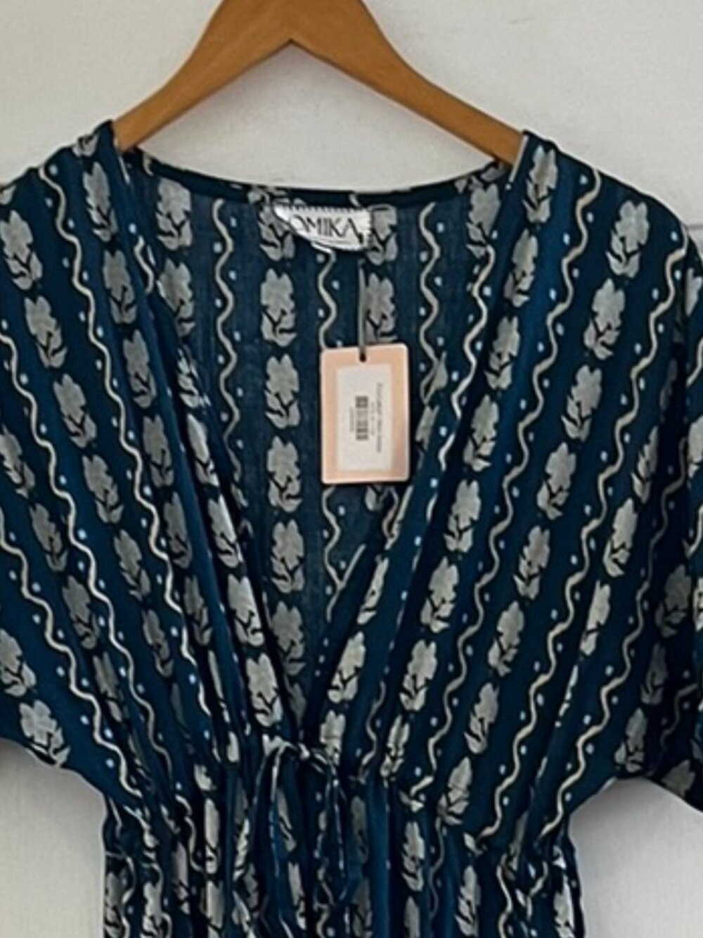 Omika Woman's Nico Indigo Blue Print Pia Caftan Sz One Size - Picture 11 of 11